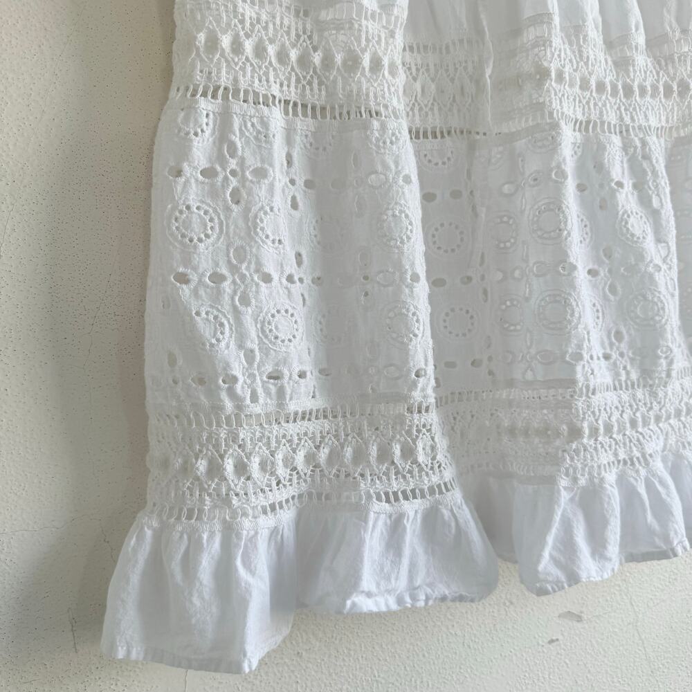 Maxi Skirt White 100% Cotton Eyelet Tiered Ruffles Crochet Cottagecore Cowgirl M - Picture 2 of 8